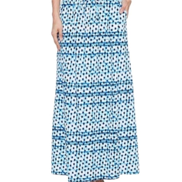 Tommy Bahama Dot Matrix Maxi Skirt Blue White Pull On Elastic Waist Sz XXS - Picture 2 of 11